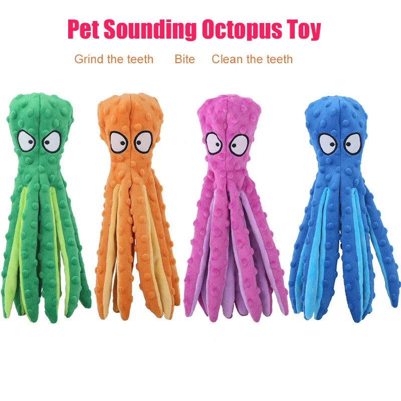 

New Cute Octopus Puzzle Bite Resistant Soft Stuffed Plush Cloth Fabric Pet Supply Sounding Toys Cat Dog Chew Squeak Toy