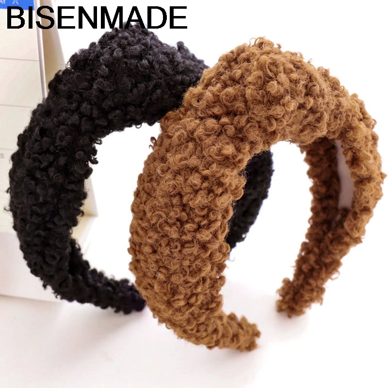 

BISENMADE Fashion Autumn Winter Headband Women Fleece Hairband Solid Knot Headwear Hair Accessories For Girls Wide Headdress
