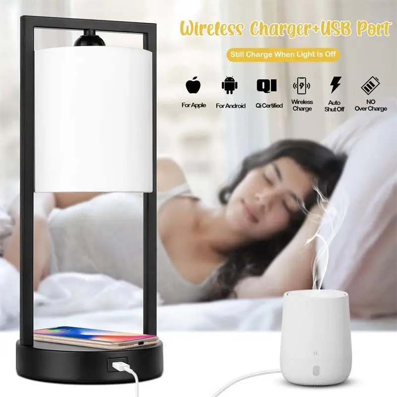 

2021 New Style Living Room Bedroom Bedside Lamp with Wireless Charging Desk Lamp Simple Modern Usb with Touch Dimming