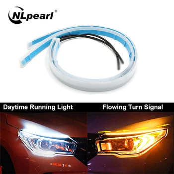 

NLpearl 2x Bright Sequential DRL LED Daytime Running Light for Car Headlight Flexible DRL LED Strip Light Yellow Trun Signal 12V