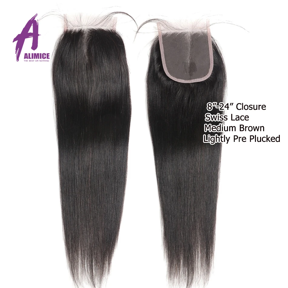 Alimice волосы малазийские прямые волосы пучки с закрытием 3 4 пучка с закрытием человеческие волосы пучки с закрытием Remy
