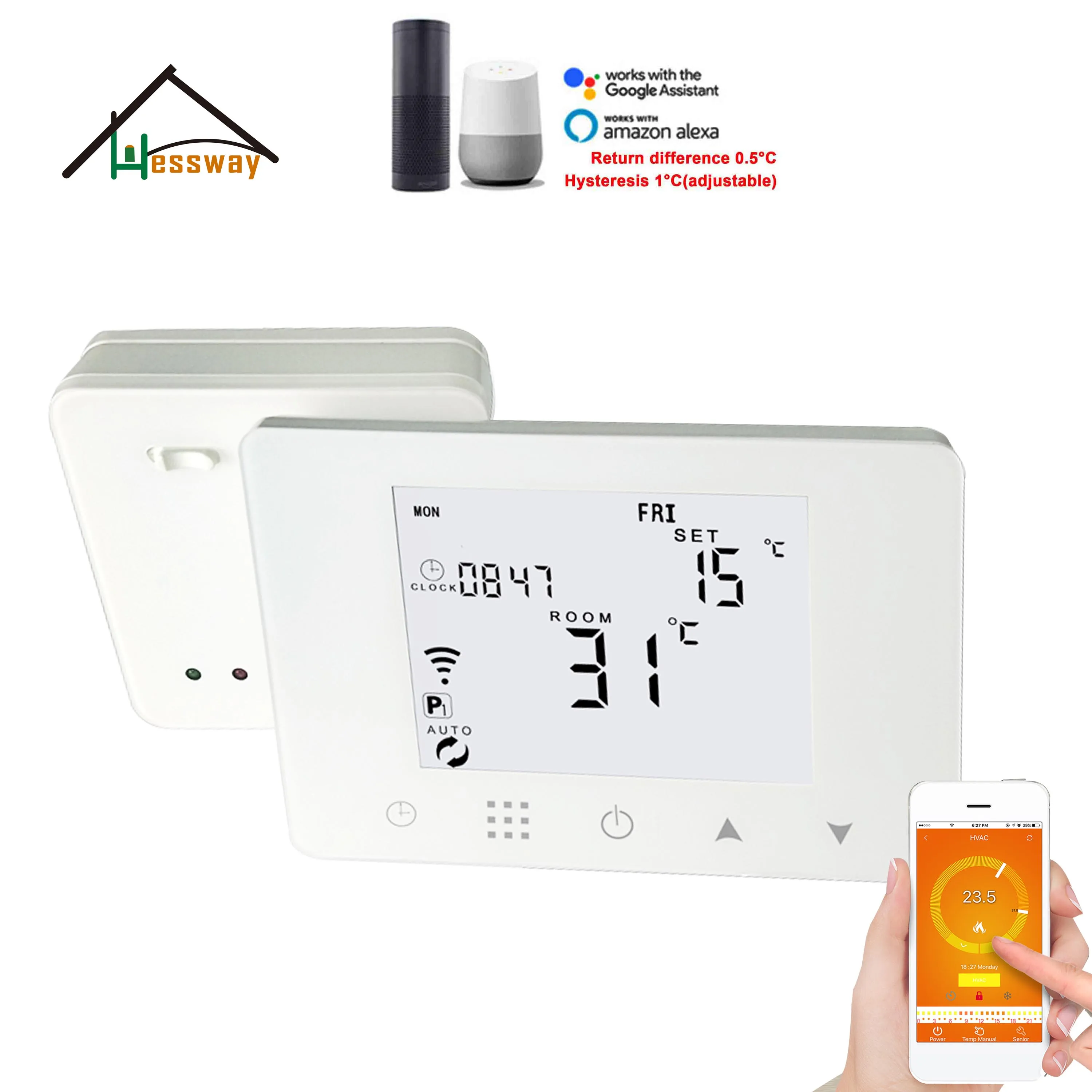 Умный настенный беспроводной комнатный термостат HESSWAY TUYA с поддержкой Wi Fi и RF 3 а/5