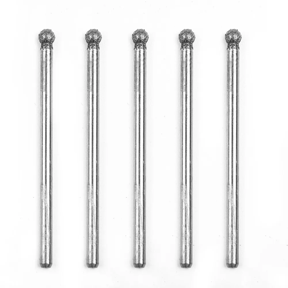 5 Pieces 0.5mm-3mm Ball Round Rotary Diamond Burr Drill Bit 2.35mm Shank Glass Carving Grinding Carving Polishing Drill Bit Set 20pc 120grit diamond grinding head electroplated diamond burr set drill bit set rotary grinding tool dremel drill rotary tool