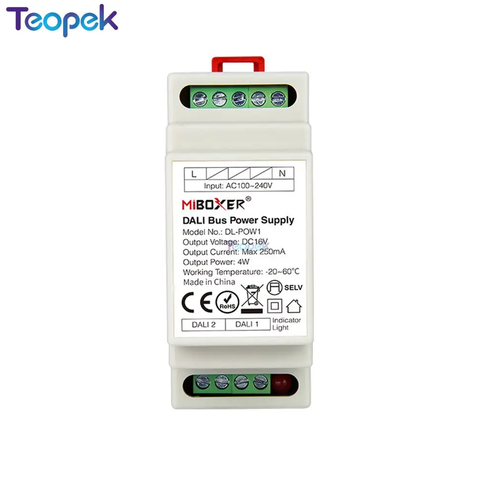 Miboxer DL-POW1 с цифровым адресным интерфейсом автобус Мощность питание Din Rail DC16V 4 Вт Max250mA AC 110V 220V с цифровым адресным интерфейсом RGB CCT светодиодные светильники трансформатор
