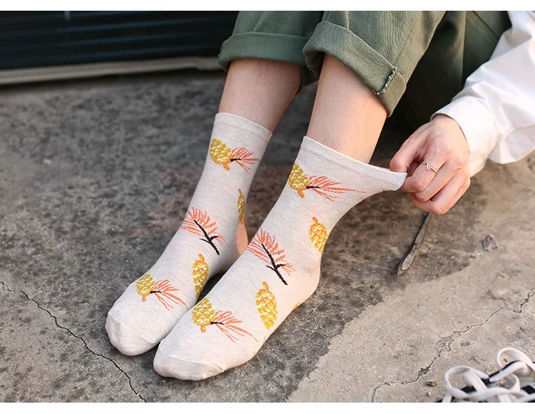 Новые Мягкие хлопковые носки Harajuku с мультяшным листом для женщин осень-зима модные хипстерские милые носки