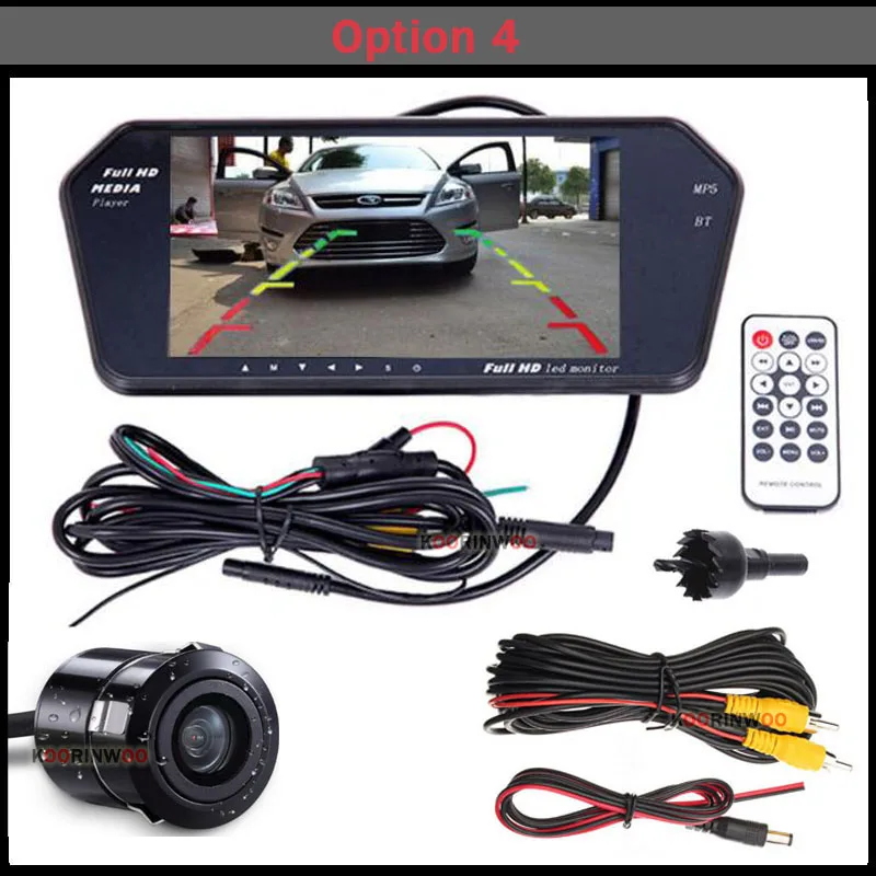 Option 4 Koorinwoo комплект парковки 7 дюймов автомобильное зеркало с монитором TF USB слот Bluetooth MP5 FM автомобильная камера заднего вида видео вход помощь - Цвет: Option 4