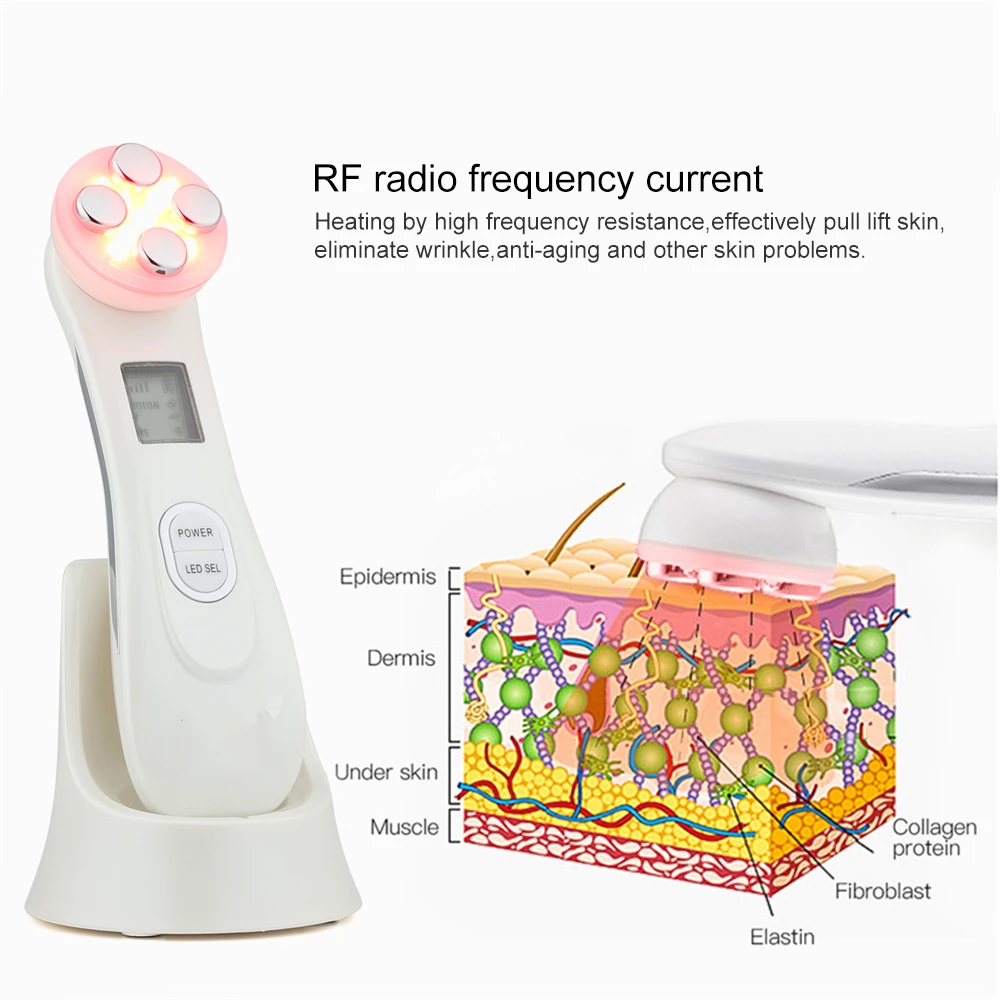 Billig Dropship 5 in 1 LED Hautstraffung Radio Frequenz Nähren Schönheit Gerät LED Photon Anti Aging Haut Verjüngung Hautpflege werkzeug