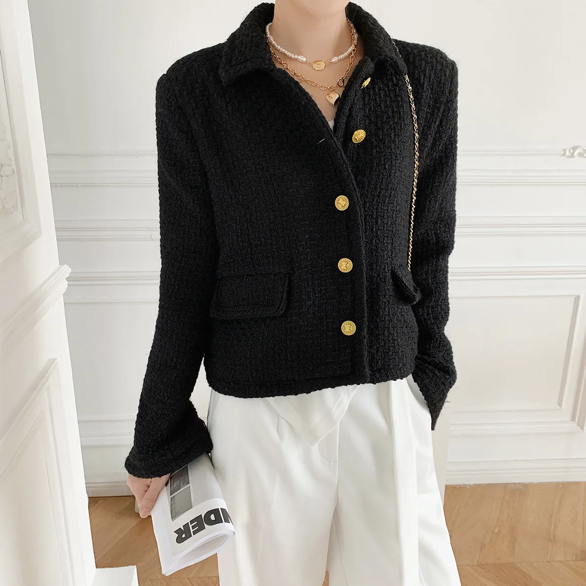 Coat - Wool tweed, black — Fashion