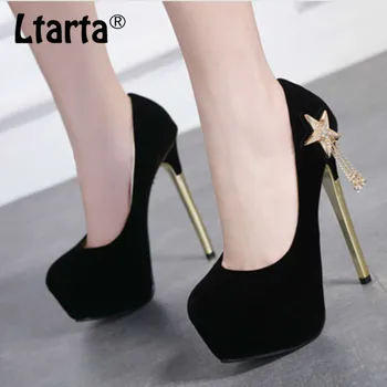 

LTARTA 2020 Summer Super High Heel Women's Shoes Shallow Mouth Waterproof Platform Round Head Rhinestone Single Shoes CWF