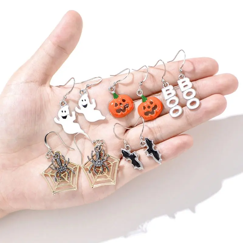 5 Pairs Halloween Theme Earrings Drop Dangle Set Pumpkin Ghost Skeleton Earring for Women | Украшения и аксессуары