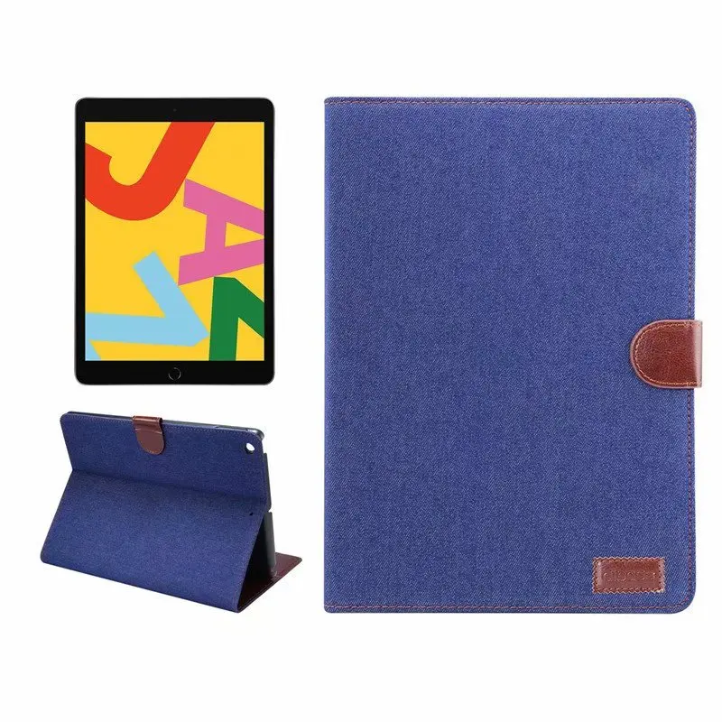 Dark blue Джинсовый кожаный чехол для планшета в полоску для нового IPad 7th Gen Pro 10,2 дюймов элегантный чехол Чехол-подставка, петля+ ручка - Цвет: Dark blue
