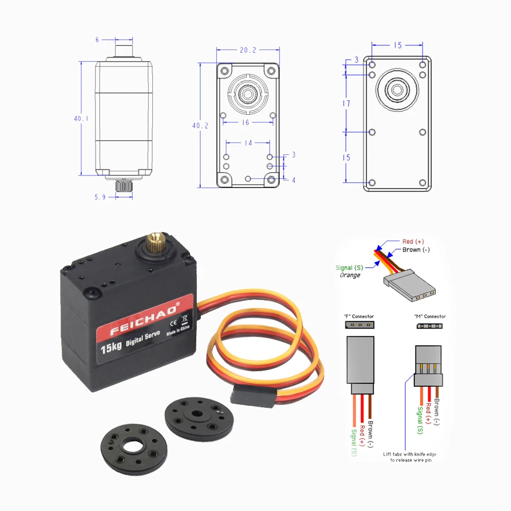 Details about / FEICHAO 15kg Metal Gear Digital Servo 180//270//360 Degree Metal Gearmotor