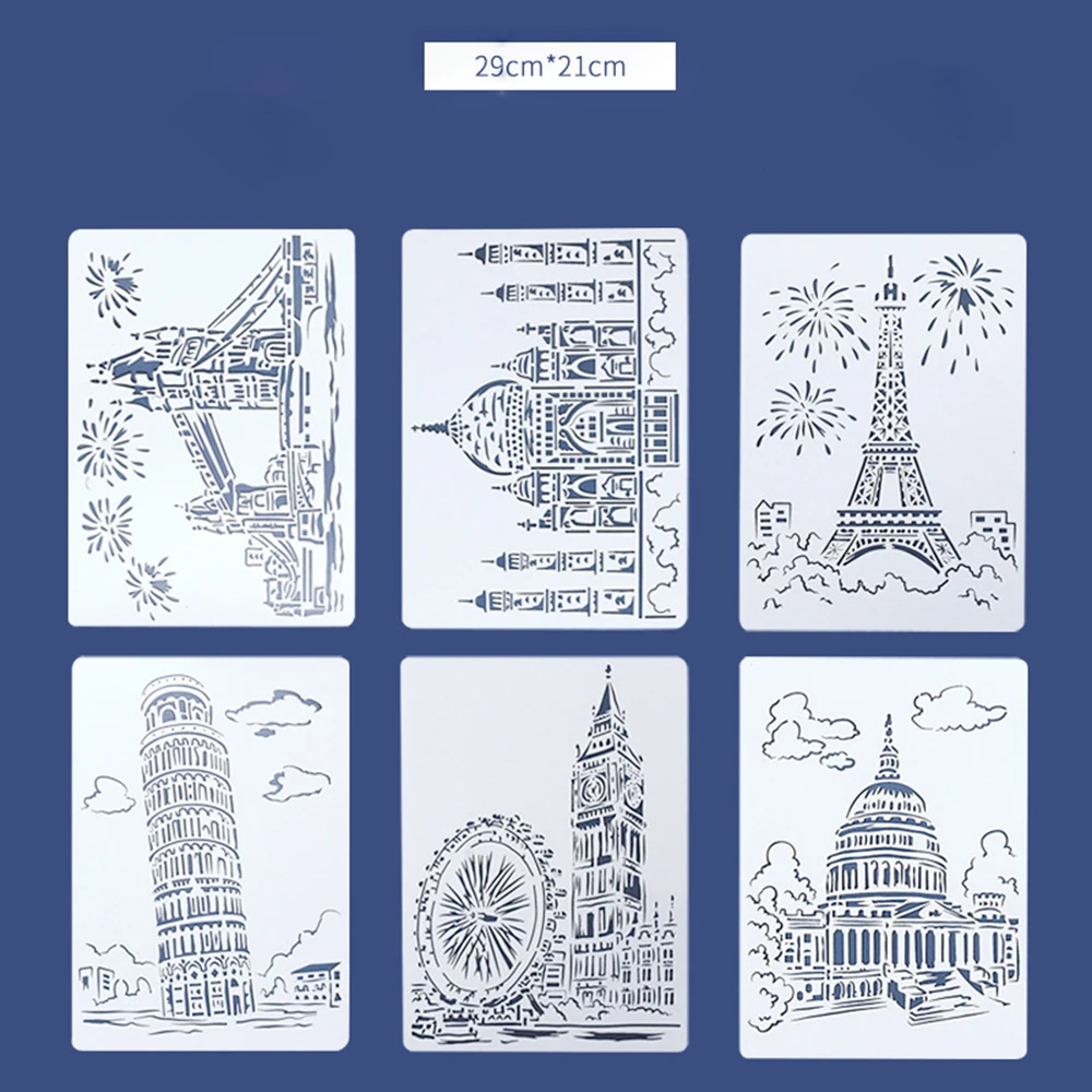 

A4 Creative Architecture Series Hollow Painting Stencils Lace Ruler Drawing Template for Diy Scrapbooking Decorations