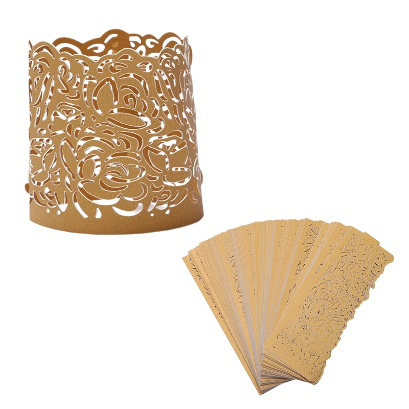 

100 lasing cut decorative wraps for Flickering LED Battery Tealight Candles (not included)Buff