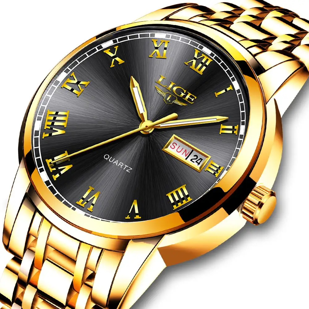 

Relojes Hombre 2020 LIGE Mens Watches Top Brand Luxury Fashion Quartz Gold Watch Men All Steel Waterproof Date Week Dial Clock