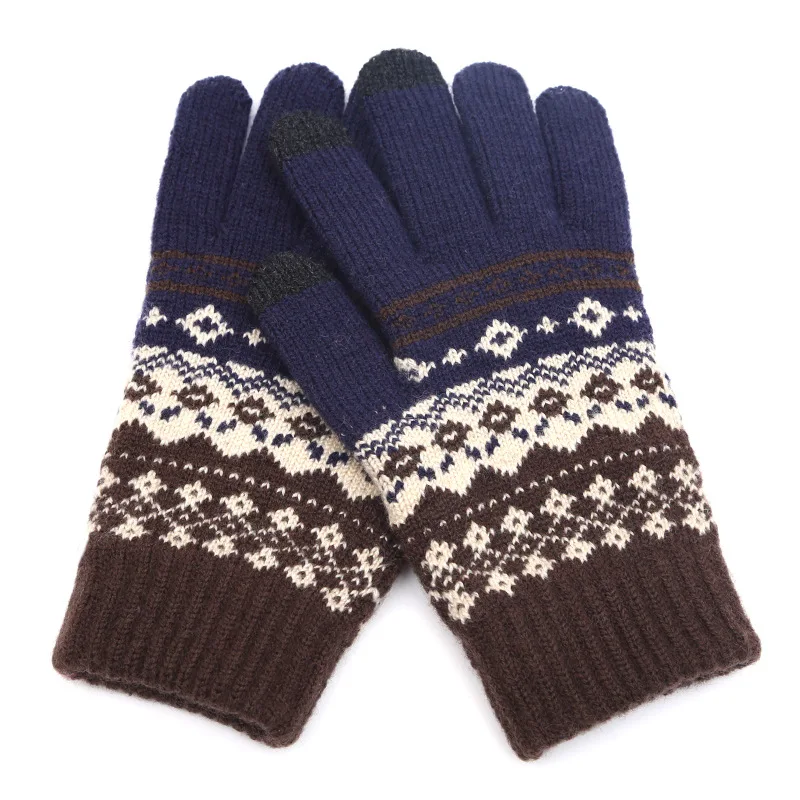 suit gloves Women's Knitting Snow Winter Gloves Split Finger Jacquard Velvet Men Lover Winter Warm Thick Gloves Touch Screen Skiing Gloves best men's leather gloves for winter