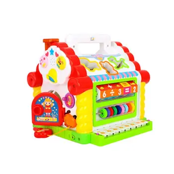 

Kids Fun Tree House Activity Cube Toy Learning Cottage with Music & Lights & Learning Games & Animal Shape Cubes Educational Toy