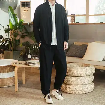 

INCERUN Mens Vintage Cotton Suits Long Sleeve Cardigan Tops Elastic Pants Sets Autumn Solid Sets Mens Chinese Style Suit S-5XL