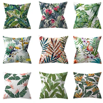 

Tropical Plant Animals Print Pillow Case Cushion Cover Home Decor Rainforest Green Leaves Plants Throw Sofa Car Cushion Cover