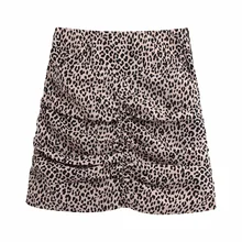 Za Женская Новинка Высокая талия плиссированная ткань украшение мини-юбка в осень с животным принтом мини-юбка 04661150051