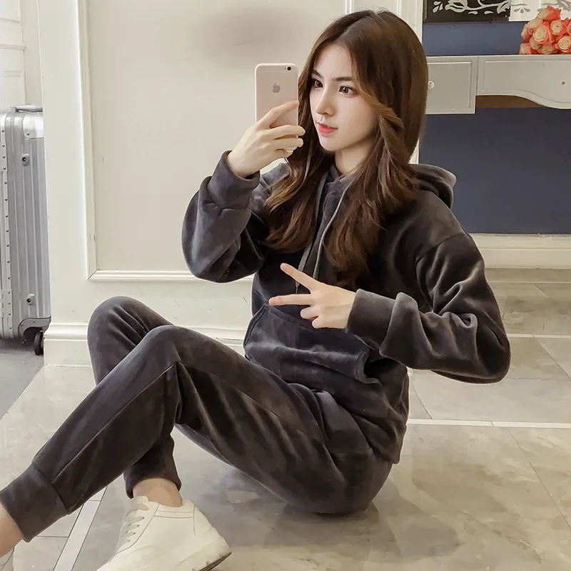 2018 новый осенне зимний спортивный костюм женский Мягкий Бархатный повседневный