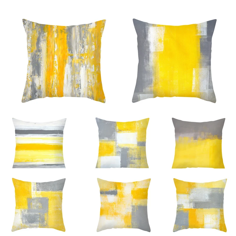 

Impressionism Throw Pillows Cover Yellow Cushion Cover Abstract Decorations Home Couch Geometric Pillowcase No Pillow Inner Core