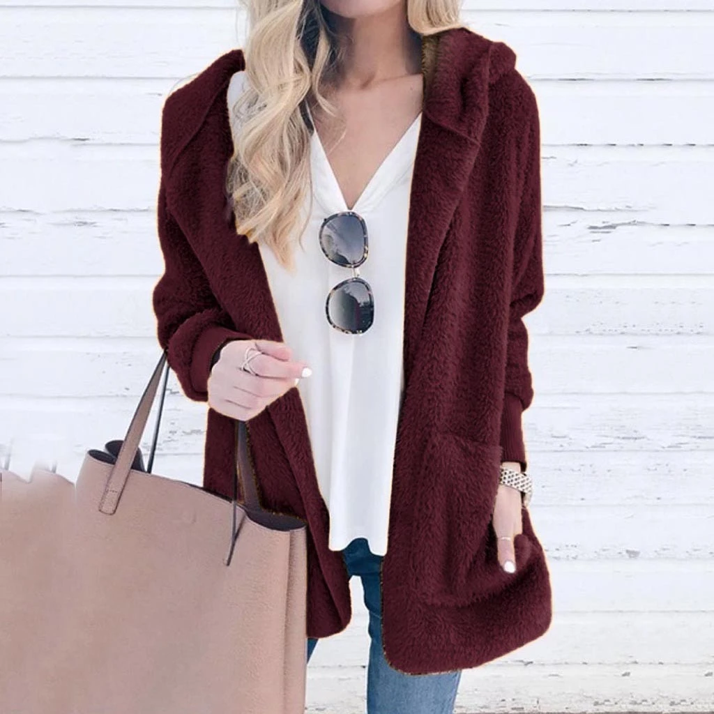 Women Autumn Winter Jacket Coat Hood Luxury Fleece Jacket Fluffy Jackets Overcoat Casual  Plus Size Outwear 822