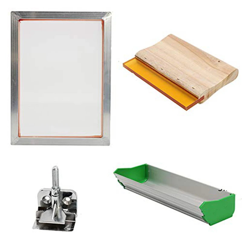

4PCS Screen Printing Kit 140T Screen Printing Aluminum Frame + Hinge Clip + Emulsion Shovel Coating Machine + Grill Tool Parts S