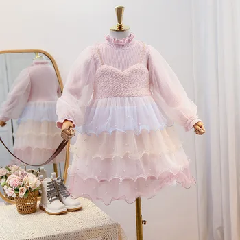

Girls' dress 2020 winter new plus velvet padded princess dress children tide color dress winter