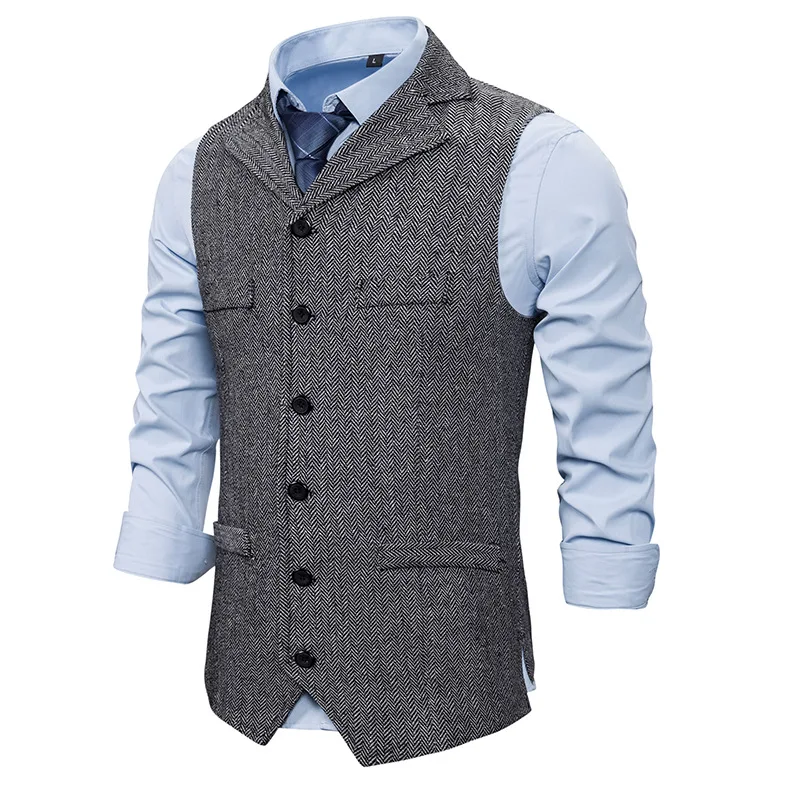 Autumn Business Vest Men's Clothing Male Lapel Casual Men Suit Vest With Pockets Vest Outerwear Chaleco Hombre 4
