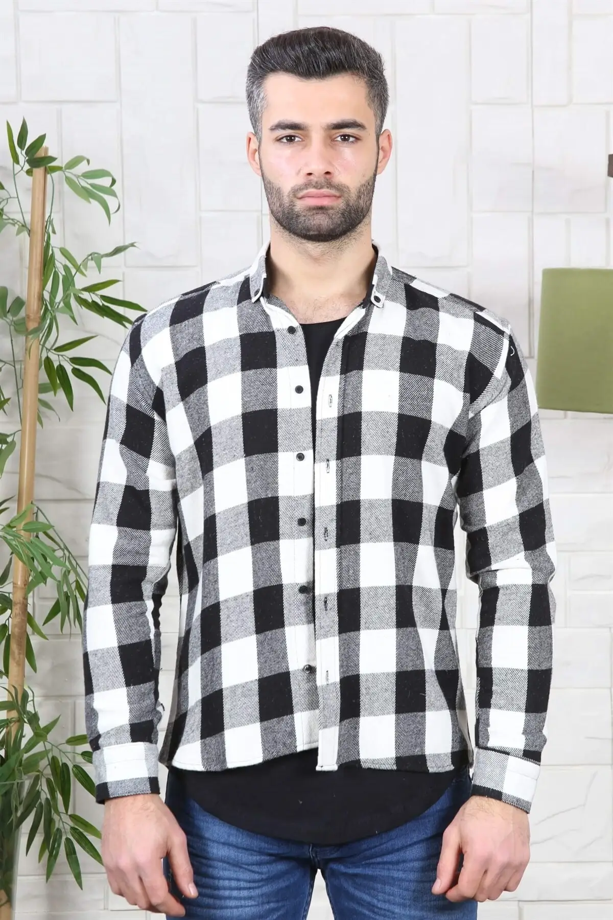 Рубашка Lumberjack мужская клетчатая черно-белая модная 2021 рубашка без карманов