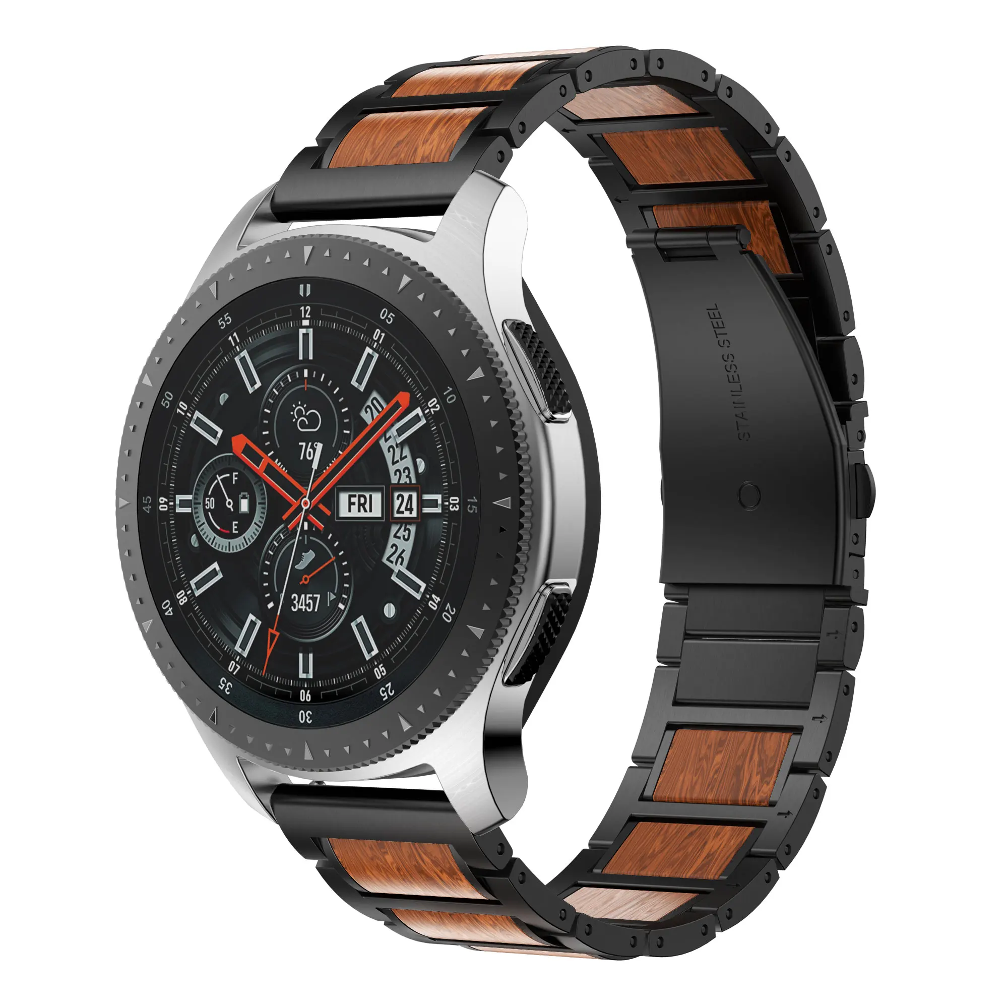 22 мм для Samsung Gear S3 нержавеющая сталь с деревянным ремешком наручных часов