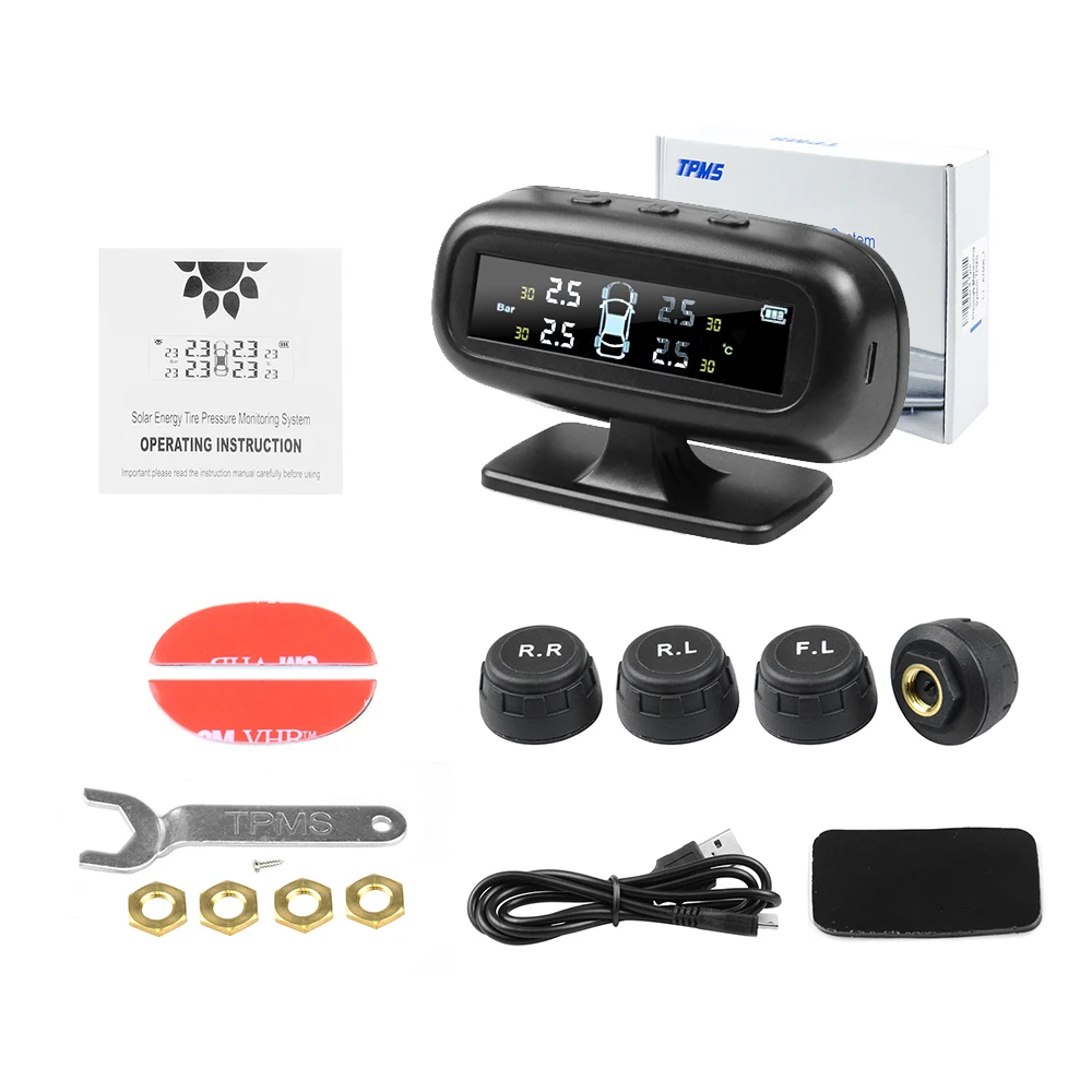 Car tire pressure monitor sensor ATDIAG TPMS USB Solar Charging Bar Psi C' display tire pressure alarm tool
