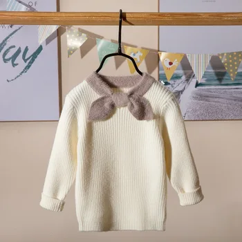 

Baby girl clothes bow knit sweater bottoming shirt cute foreign style thick warm sweater baby girl knitted children sweater