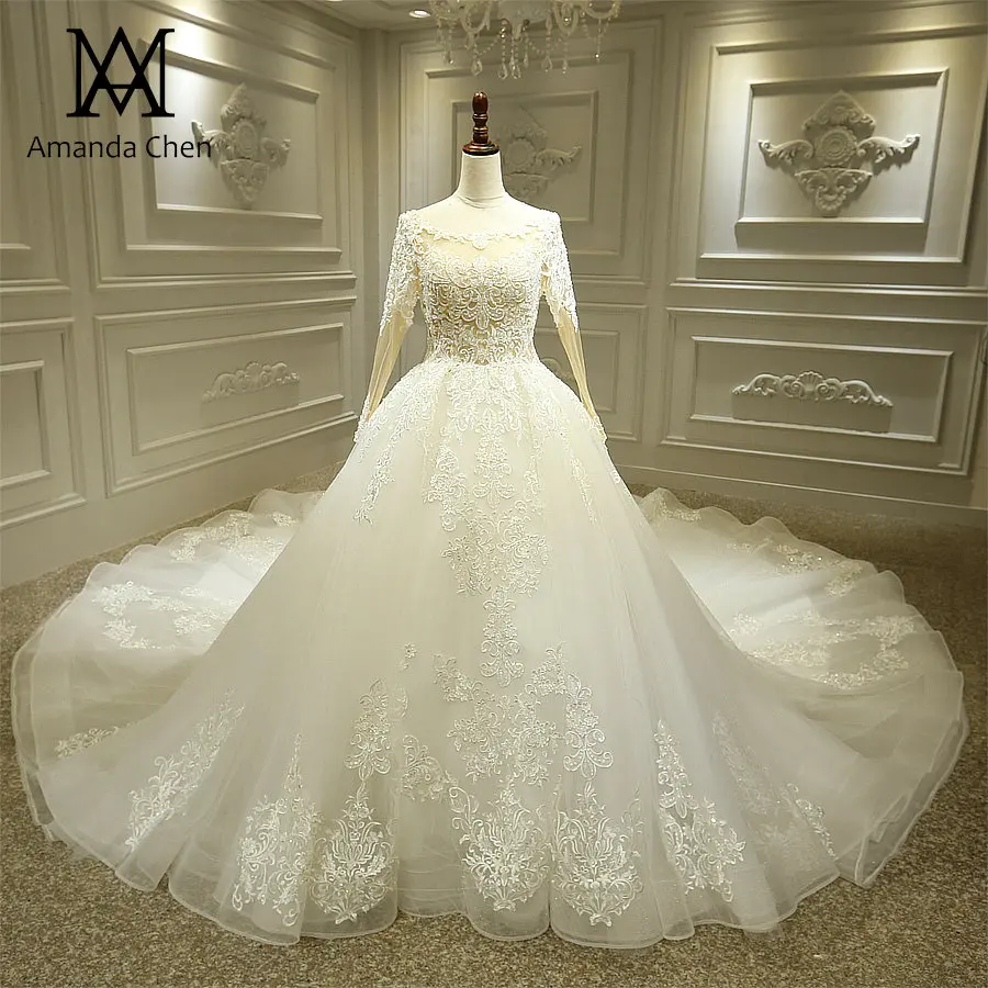 Слоновая кость Vestido de novia sirena кружевная Апликация с длинными рукавами свадебное платье - Цвет: Слоновая кость