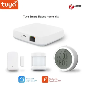 

Tuya Smart Home Zigbee Gateway Hub Wall Switch PIR / Door /Temperature & Humidity Sensor, Security Alarm Kits Works Alexa,Google
