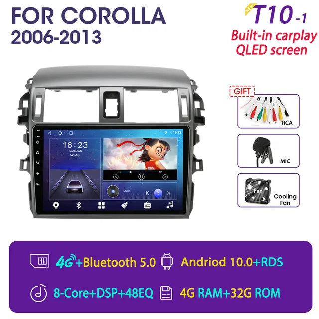 Srnubi Android 10 Car Audio Radio DVD for Toyota Corolla E140/150 2006 - 2013  Multimedia Player 2Din GPS Navigation Auto Stereo T10-1(gift)