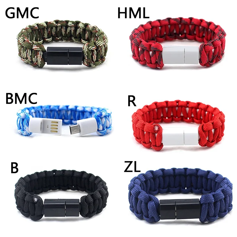 New Hot Outdoor Survival Paracord Nylon Bracelet Wristband Style Paracord USB Cable Bracelet For Android Phone Umbrella Rope