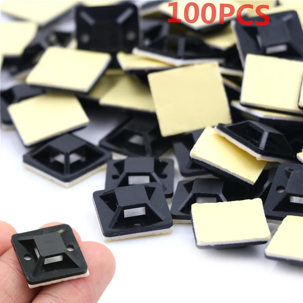 100Pcs Routing Looms Wire & Cable Base Clamps Clips / Self Adhesive Stick-on Mounts For Cable Ties