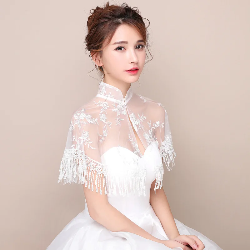 Тонкий cheongsam для невесты свадебное платье имеет кружевной сетки шаль воротник и кисточки
