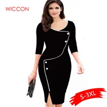 Женские летние 3/4 рукава элегантное Винтаж цельнокроеное платье костюм для работы в офисе, Бизнес Повседневное облегающая юбка-карандаш вечерние платье костюм