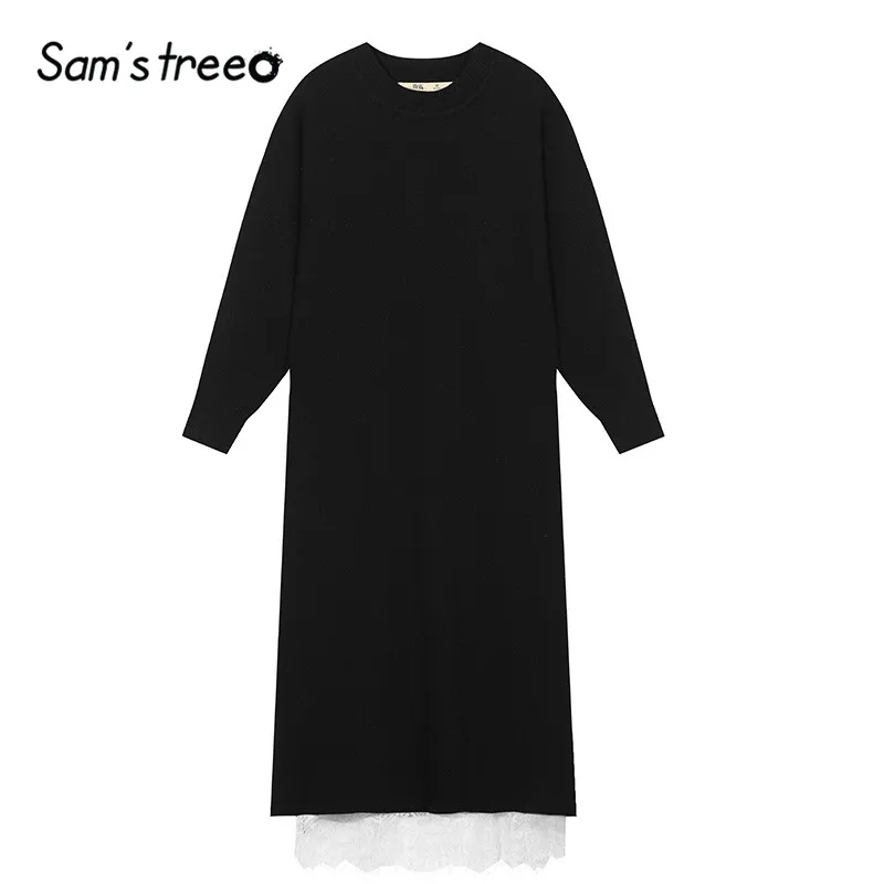 Empfohlen tlmZr SAM'S TREE Black Solid Contrast Lace Knitted Women Dress 2019 Autumn Long Sleeve Two Piece Sets Casual Office Ladies Dresses Empfohlen tlmZr SAM'S TREE Black Solid Contrast Lace Knitted Women Dress 2019 Autumn Long Sleeve Two Piece Sets Casual Office Ladies Dresses