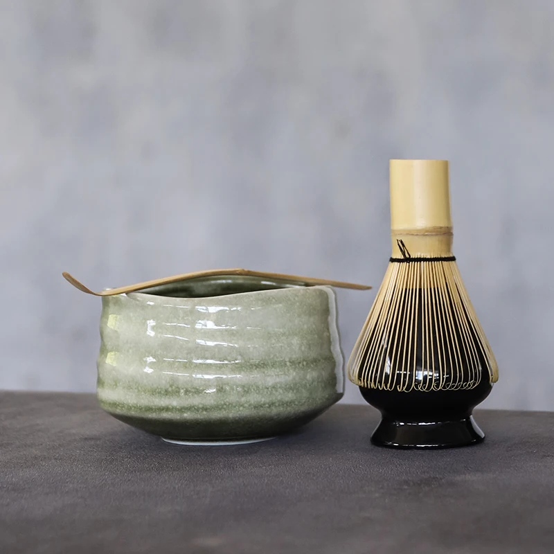 LUWU 4pcs/set traditional matcha giftset bamboo matcha scoop ceremic bowl whisk holders japanese tea sets