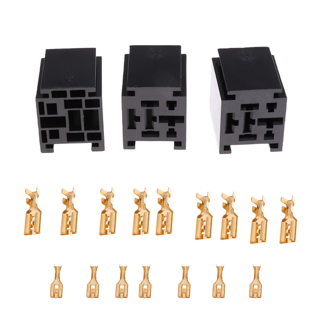 3pcs 80A 5 Pin Relay Holder Socket With Terminals Car Alarm Light Control