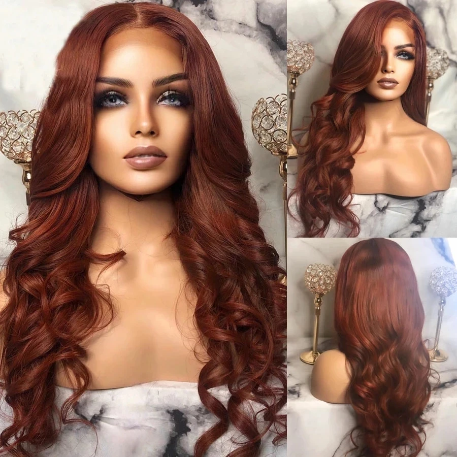 Парик из натуральных волнистых волос Dark Auburn Remy парик на сетке спереди парики для
