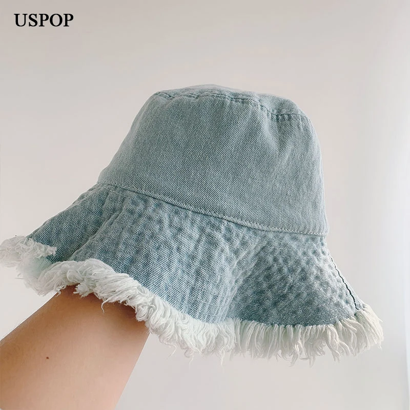 

USPOP 2020 Denim bucket hats rough edges bucket hat soft cotton sun hats
