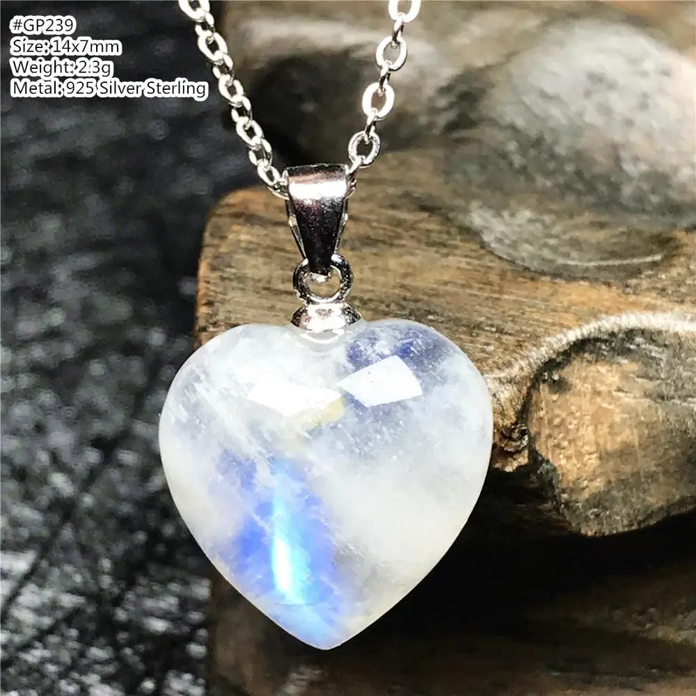 Top Natural Heart Moonstone Pendant Necklace For Woman Lady Man Silver Sterling Chains Love Blue Light Crystal Jewelry AAAAA