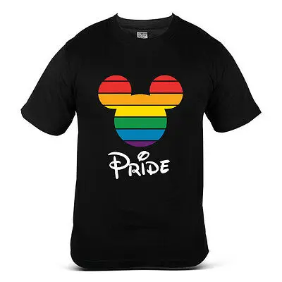 6226-BK Mickey Minnie Mouse Icon Head Rainbow Colour Pride Black Men Tee T-shirt |