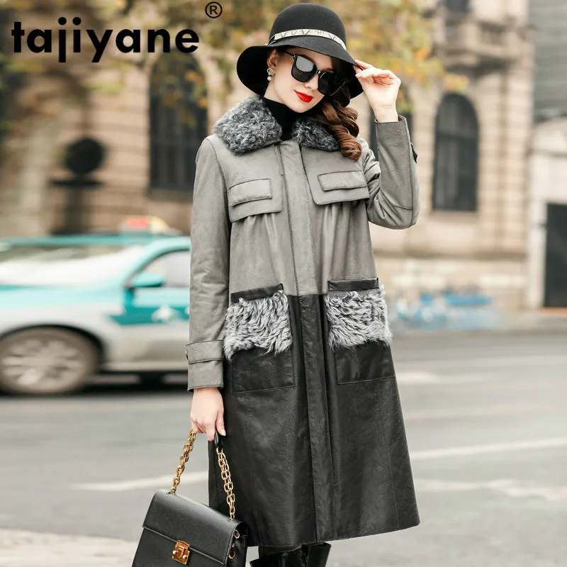 Женский пуховик из овчины с шерстяным меховым воротником куртка натуральной