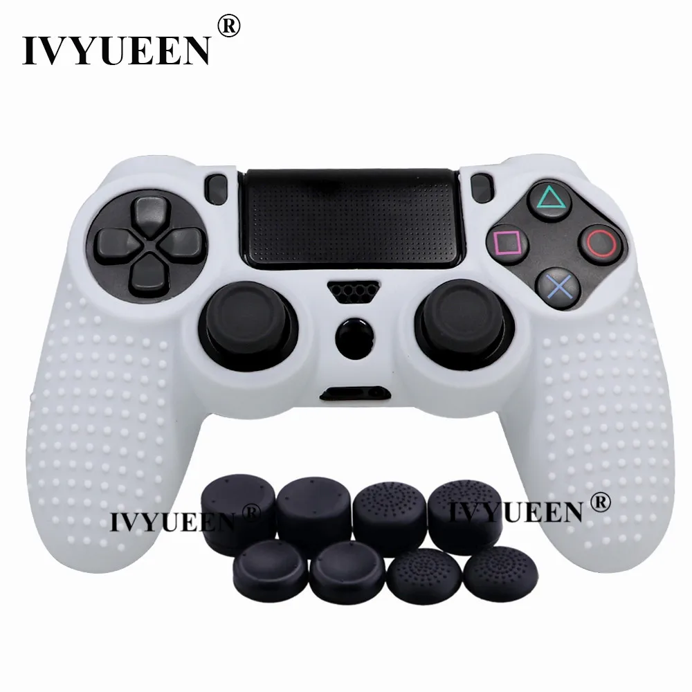 Белый IVYUEEN 9 в 1 для Dualshock 4 PS4 Slim Pro контроллер Шипованная Кожа Премиум Защитный Противоскользящий Мягкий силиконовый чехол-накладка - Цвет: Белый